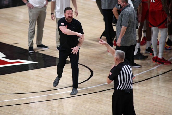 Texas Tech coach Chris Beard reacts as he is ejected from the Red Raiders' game against West Virginia.