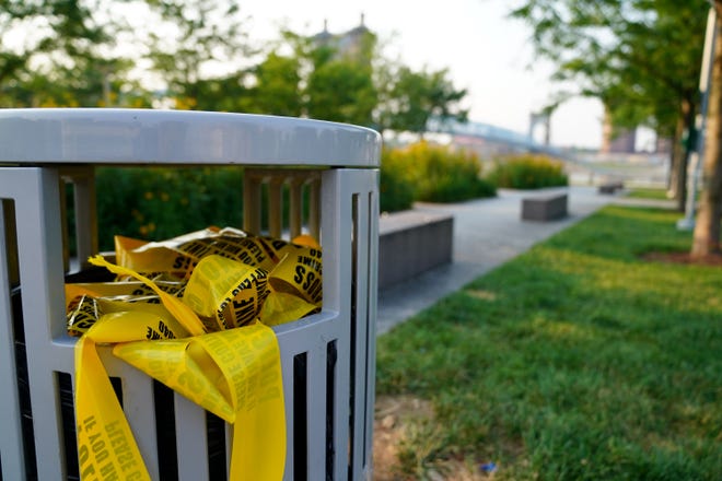 Authorities responded to a shooting with multiple victims, killing two and injuring three, police said, Sunday, July 4, 2021, near Smale Riverfront Park in Cincinnati.