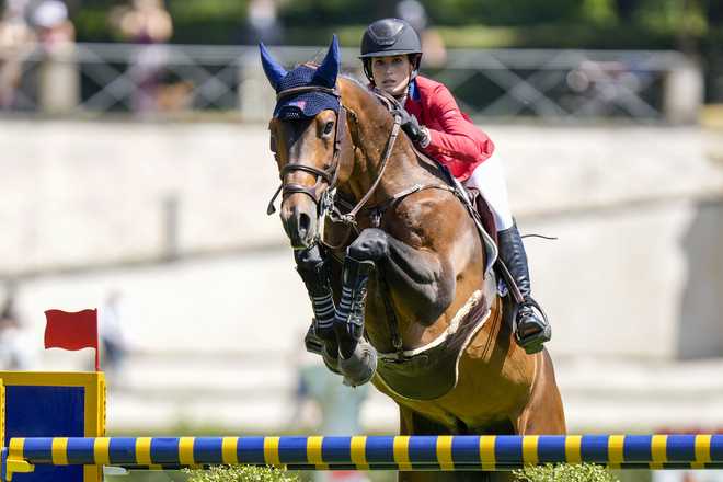 Jessica&#x20;Springsteen&#x20;on&#x20;Don&#x20;Juan&#x20;Van&#x20;de&#x20;Donkhoeve,&#x20;clears&#x20;an&#x20;obstacle&#x20;during&#x20;the&#x20;Nations&#x20;Cup&#x20;horse&#x20;jumping&#x20;competition&#x20;in&#x20;Rome&#x20;on&#x20;May&#x20;28,&#x20;2021.