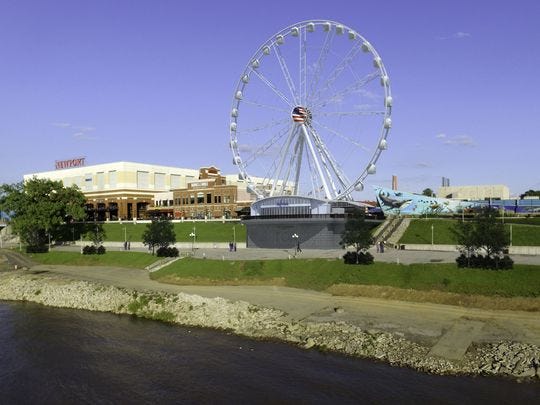 An artist's rendering of the planned Newport SkyWheel at Newport on the Levee