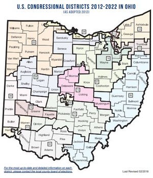 Ohio's congressional districts from 2012 through 2022, in which the GOP maintained a 12-4 advantage for the entire decade.