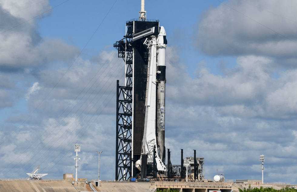 A SpaceX Falcon 9 rocket sits on Pad 39A at Kennedy Space Center Wednesday, Sept. 15, 2021.