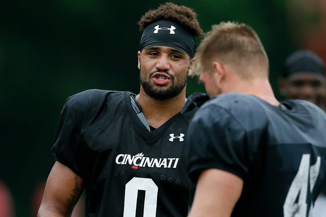Cincinnati Bearcats linebacker Darrian Beavers (0) stands by between drill during practice at the Higher Ground training facility in West Harrison, Ind., on Monday, Aug. 9, 2021.