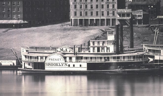 A close-up of the Brooklyn steamboat. Look closer and you'll notice people on the boat deck. Provided