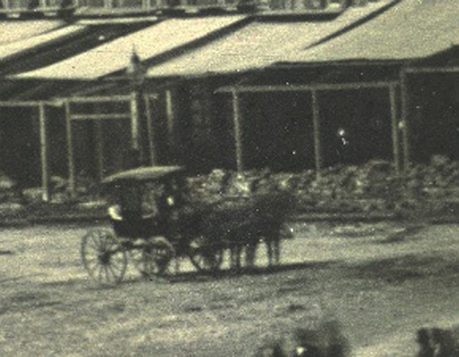 This zoom shot from Plate 2 shows a horse-drawn carriage near the top of the Public Landing. Provided photo.