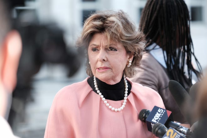 Gloria Allred, lawyer for three of R. Kelly's accusers who testified in the case against the R&B star, speaks to the media after a federal jury in Brooklyn found Kelly guilty of racketeering and sex trafficking charges after two days of jury deliberations, Sept. 27, 2021 in New York City. T