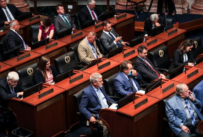 The House of Representatives gathered for the special legislative session on Tuesday at the state Capitol. A few legislators wore masks but the majority did not. Visitors are required to wear masks to enter the state Capitol.  Sept. 7, 2021.