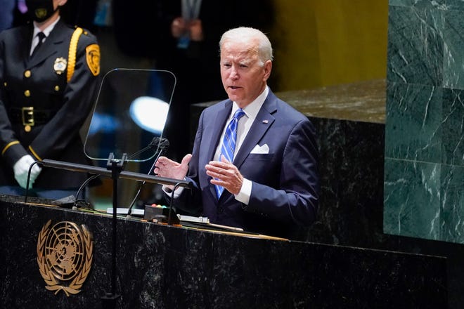 President Joe Biden speaks to the 76th session of the United Nations General Assembly on Sept. 21 in New York.