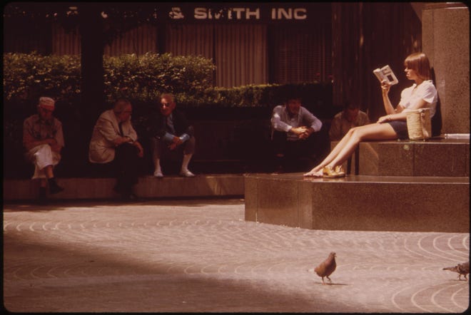 Girl with Book and Bench-Sitters in Fountain Square 07/1973