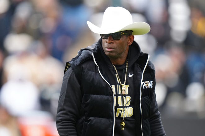 Colorado head coach Deion Sanders during the first half of the Buffaloes' spring game at Folsom Filed.